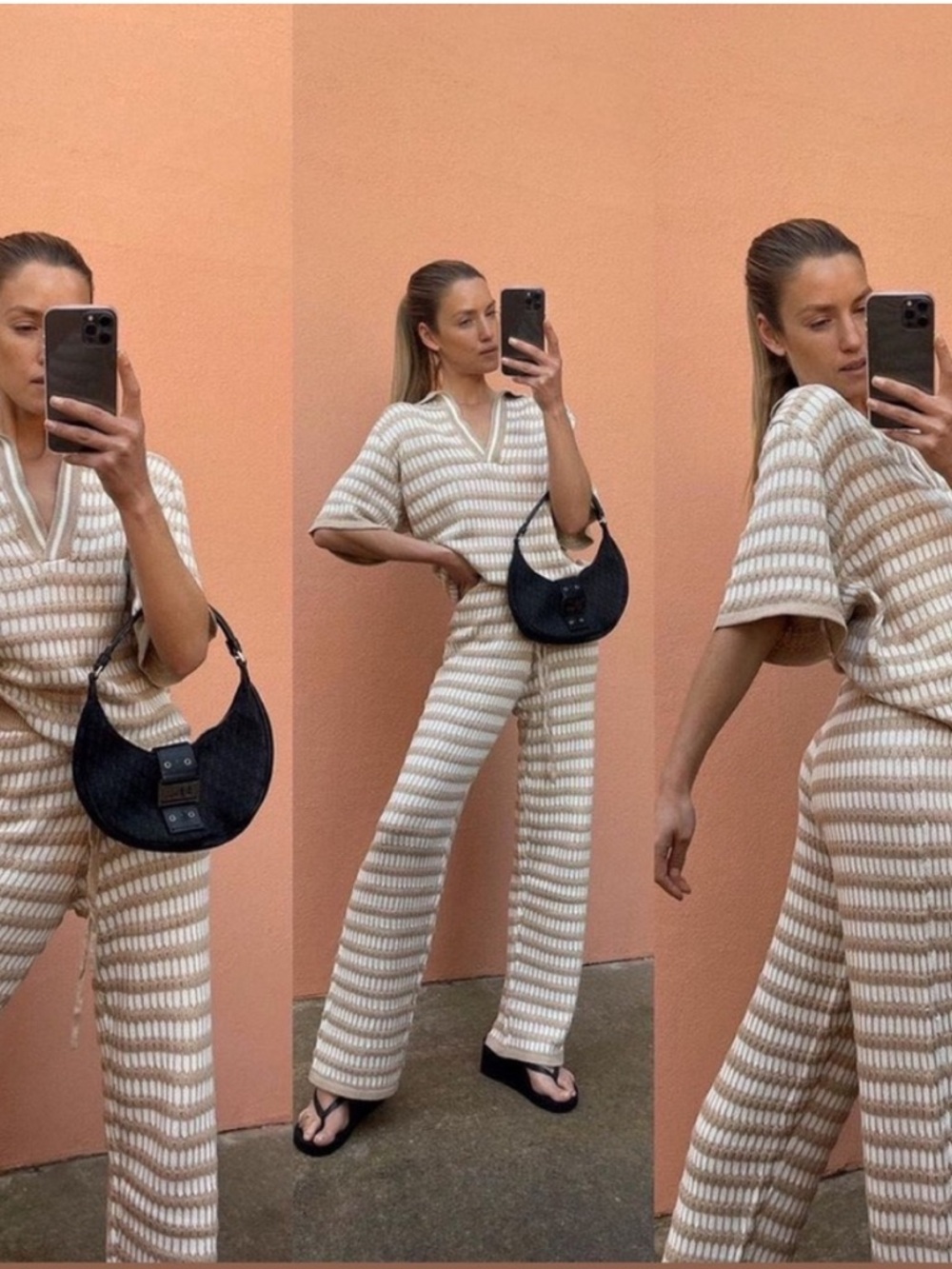 SABO Striped Knit Pants and Top Set in Cream & White - Picture 6 of 11
